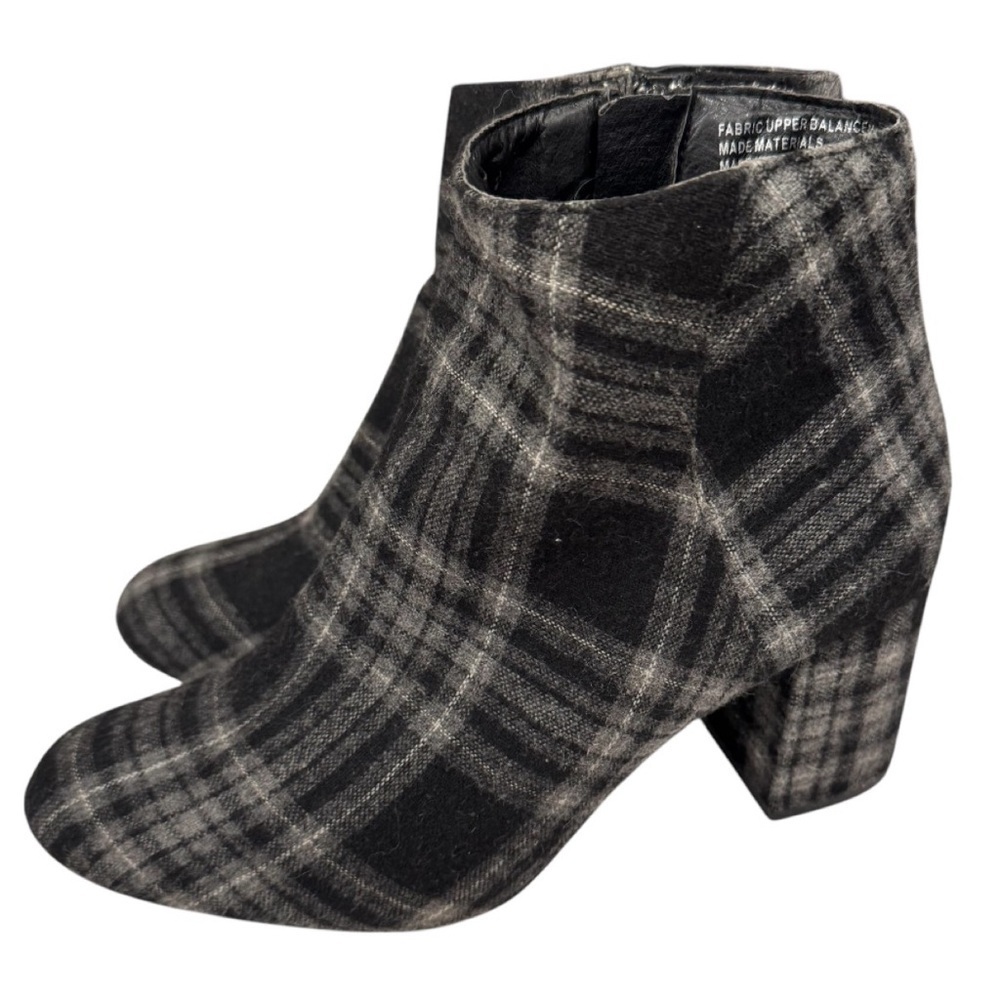 Diba Plaid Chunky Block Heel Ankle Boots Size 9.5